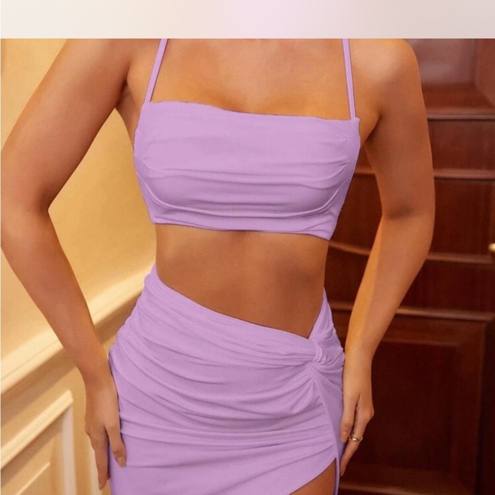 SHEIN Lavender Two-Piece Crop Top and Skirt Set